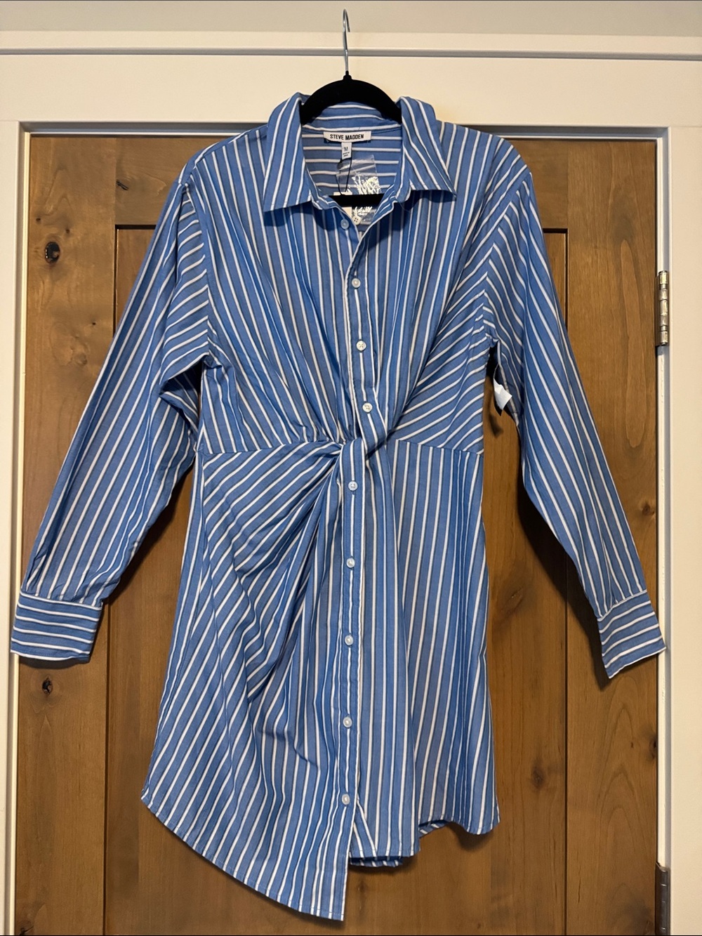 NWT Steve Madden Nadia Shirt Dress 100% Cotton Womens M Blue White Stripe Preppy